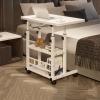 Mobile Adjustable Standing Desk with Wheels, C-Frame Laptop Cart, Side Table with Shelves, White, 80 x 40 cm view 1