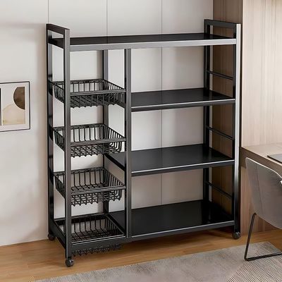 Rolling Kitchen Cart with Mesh Baskets and Adjustable Shelves
