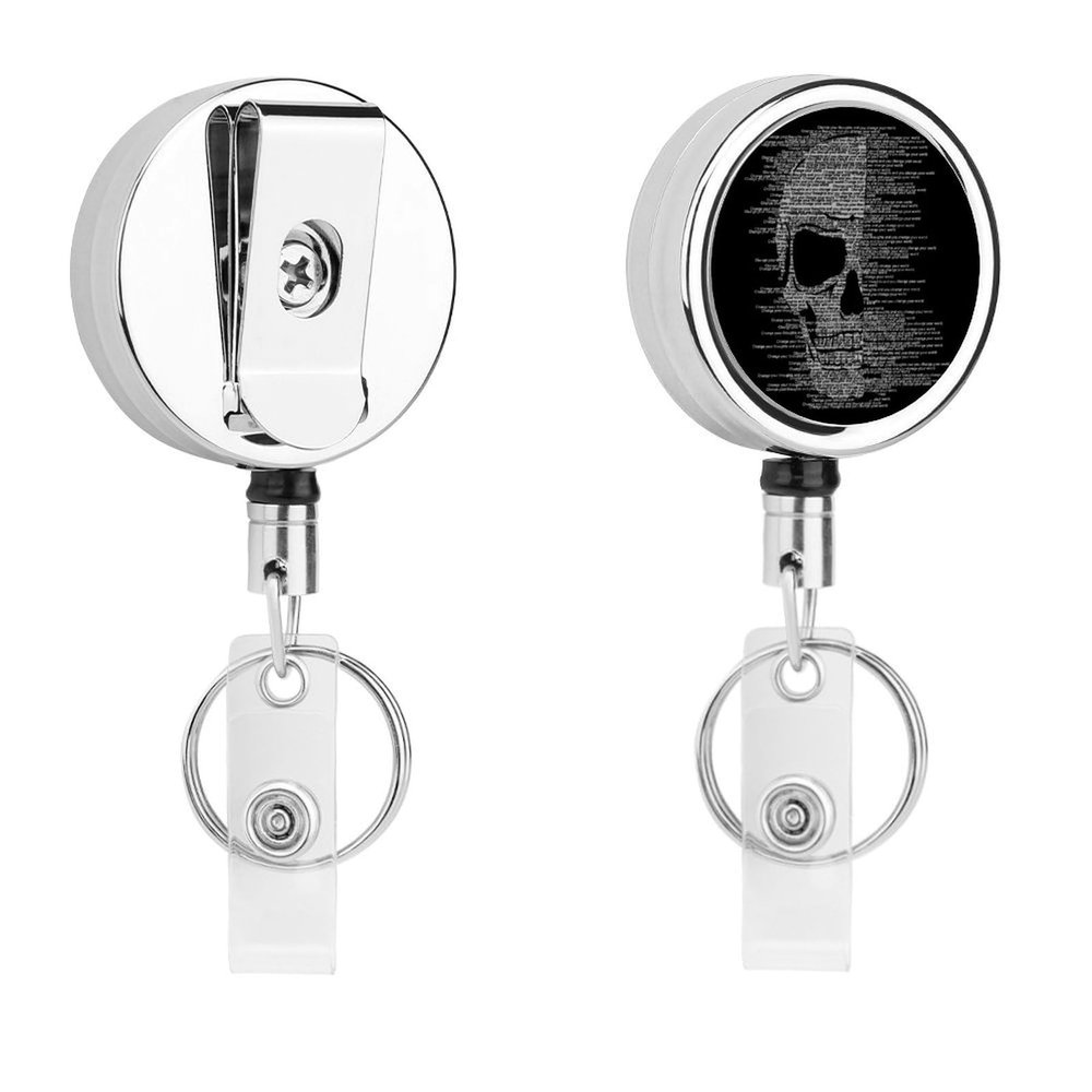 Letter Skull Retractable Key Reel with Carabiner and Badge Holder, 5.5 x 4 cm
