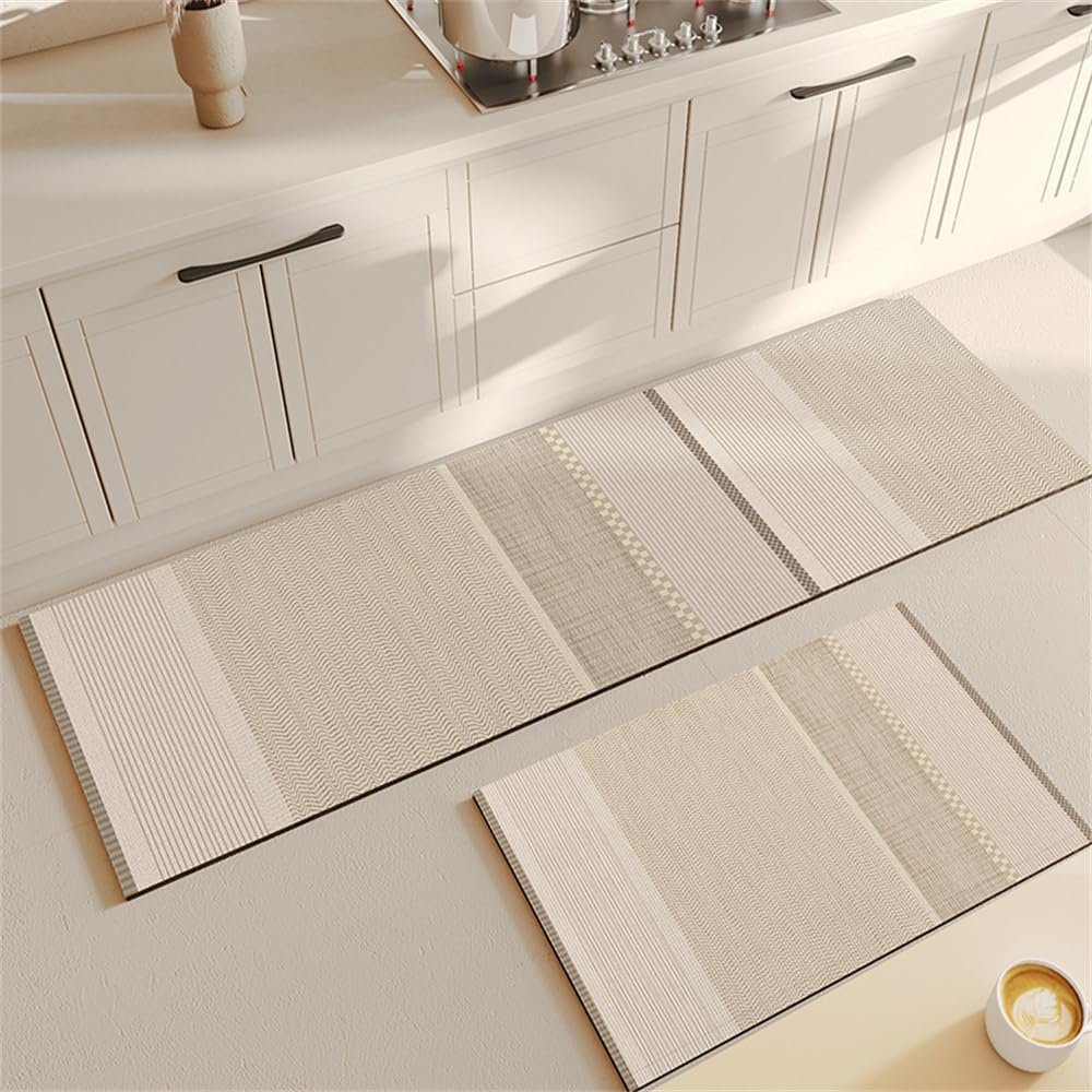 Highdi Modern Kitchen Runner, Washable Non-Slip Diatomaceous Earth Mat, Beige, 60 x 90 cm
