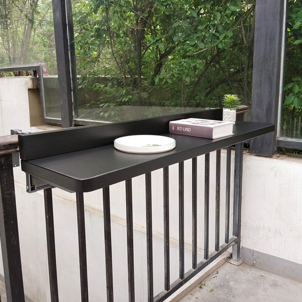 Folding Adjustable Hanging Railing Table for Outdoor Use, Black, 80 x 40 cm