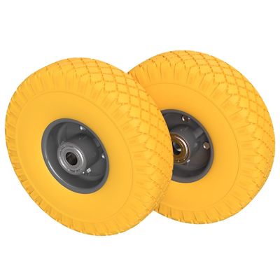 2 x 260 mm PU Wheel 3.00-4 with Ball Bearing, Puncture-Proof, Yellow/Gray