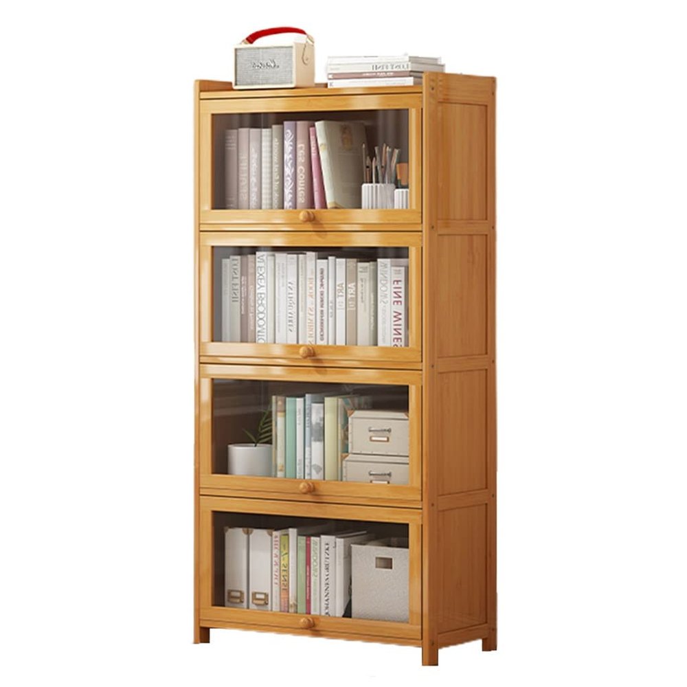 5-Tier Freestanding Cabinet with Fold-Up Doors, Wood Color, 60 x 33 x 142 cm