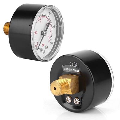 Pressure Gauge, Rear Connection, Transparent Cover, Durable Brass Components for Air, Water, Oil, Gas, 1/4 BSPT Dial (0–30 psi, 0–2 bar)
