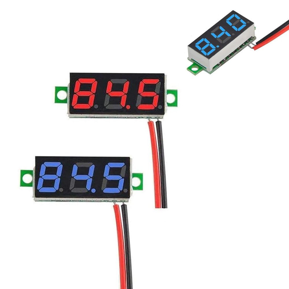 2-Pack 0.28-Inch Mini Digital Voltmeters, DC 2.4–30V, Red and Blue