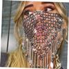 MOBUTOFU Black Rhinestone Face Mask with Nylon Tassels and Chain view 4
