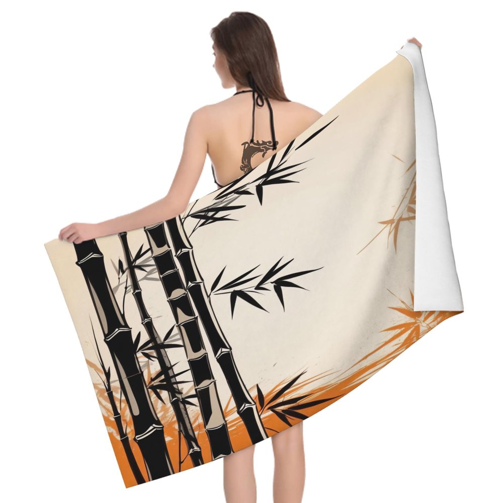 Leichong Microfiber Bamboo Beach Towel 63 x 31 in, 3D Chinese Ink Painting Design