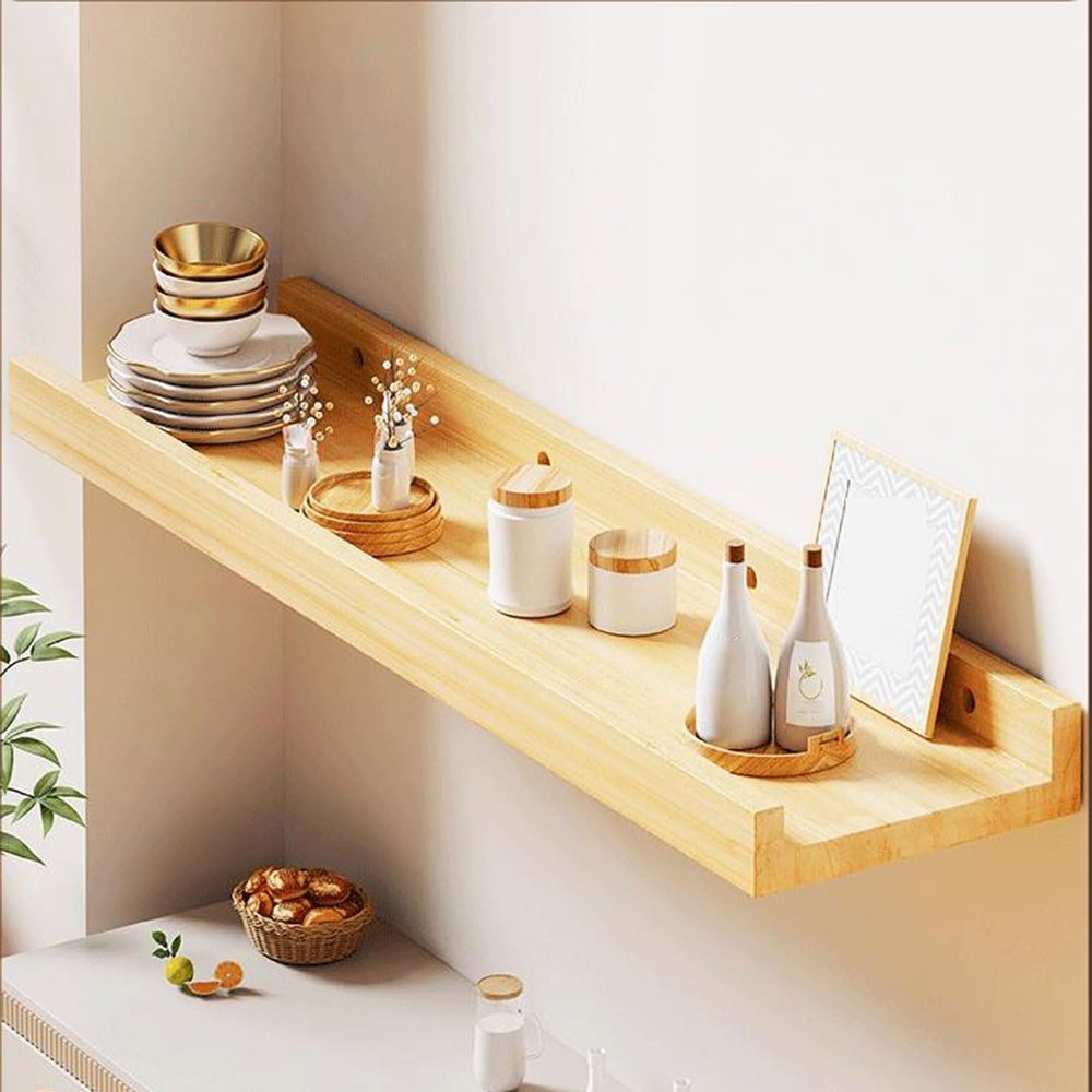 EYTVYUWPT Floating Wall Shelves with Dividers, 60 x 12 cm, Original Wood