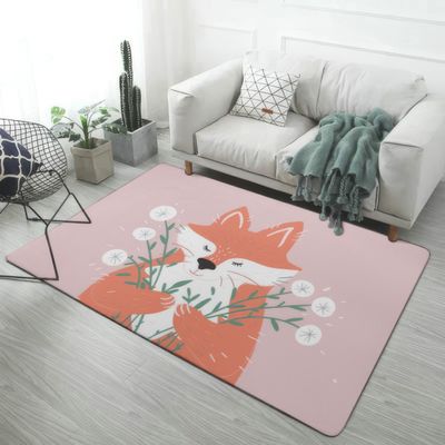 Cute Cat and Fox Area Rug, Cartoon Animal Design, Modern Decorative Rug for Bedroom or Kids' Room (Color 5, 50 x 80 cm)