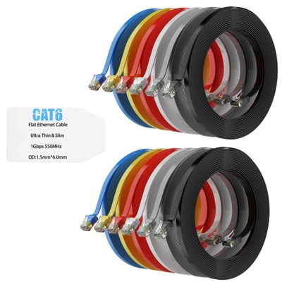 Mygatti Flat Cat6 Ethernet Cable, 1.5 m, 12-Pack, Multicolor