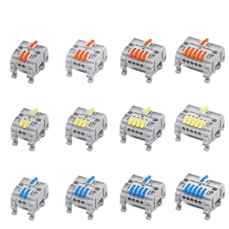 REIUAFWYGV Rail-Type Electrical Wire Connectors, Compact 2/3/4/5-Pin Splitter, Push-In Fast Terminal Block (3,1 PCS_6413G)