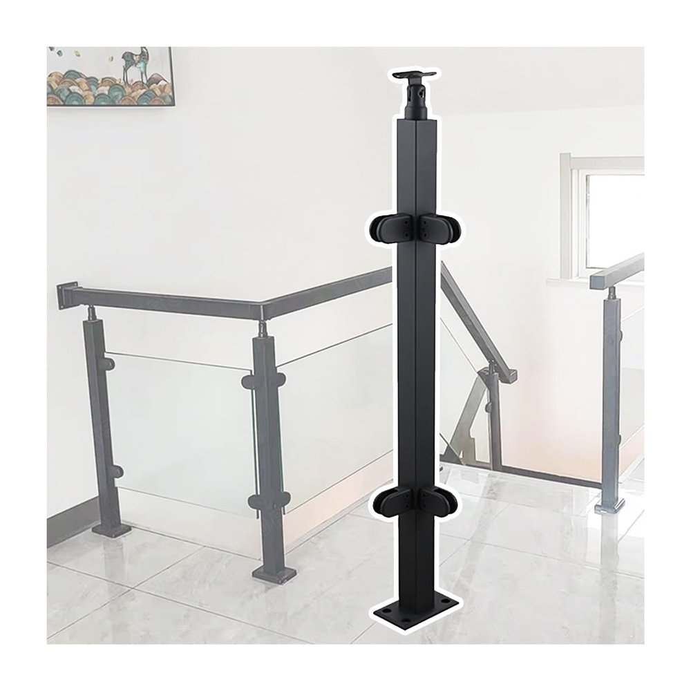 Stair Railing Glass Balustrade Post with Glass Clamp, Stainless Steel, Black Finish