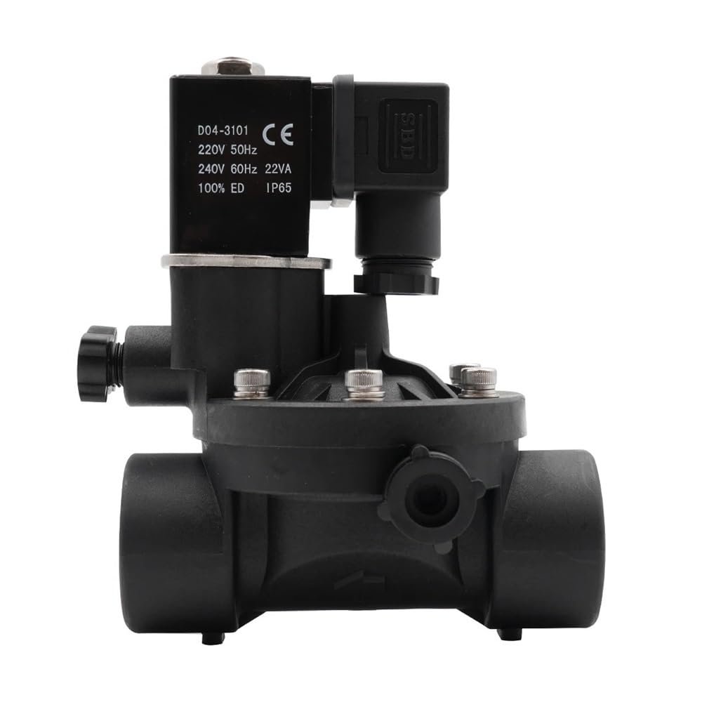 REIUAFWYGV 2" Normally Closed or Normally Open AC 220V 2-Way Solenoid Valve, Water Valve with Manual Switch and Flow Adjustment (NPT, DC 12V, ES, Normally Open)