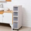 Slim, Tall Bathroom Organizer with Transparent Drawers and Casters, White view 1