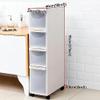 Slim, Tall Bathroom Organizer with Transparent Drawers and Casters, White view 2