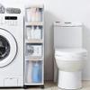 Slim, Tall Bathroom Organizer with Transparent Drawers and Casters, White view 4