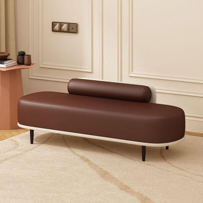 Shoe Storage Bench for Bedroom, Faux Leather Upholstered Bench with Metal Legs, Modern Ottoman Bench for Entryway, Hallway, or Living Room, 150 kg Capacity, Coffee and Cream, 150 cm