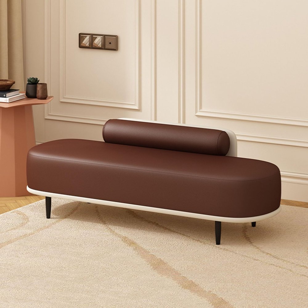 Shoe Storage Bench for Bedroom, Faux Leather Upholstered Bench with Metal Legs, Modern Ottoman Bench for Entryway, Hallway, or Living Room, 150 kg Capacity, Coffee and Cream, 150 cm