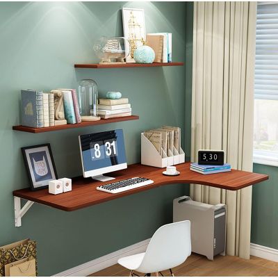 Wall-Mounted L-Shaped Computer Desk with Folding Corner Table, Left/Right, 4 Colors