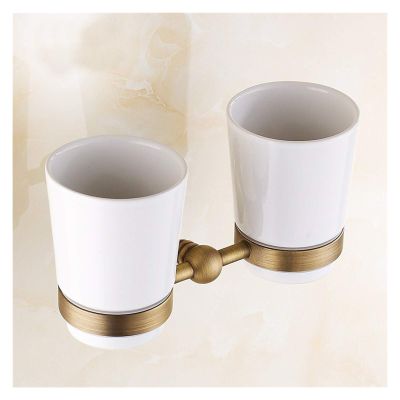 Bathroom Hardware Set with Towel Rack, Toilet Paper Holder and Robe Hooks, Ceramic, Double Towel Rack, Antique Bronze