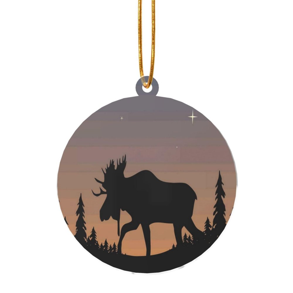 GSGCSBYMLG Moose, Mountain Pine Tree, Wilderness Printed Acrylic Christmas Ornament