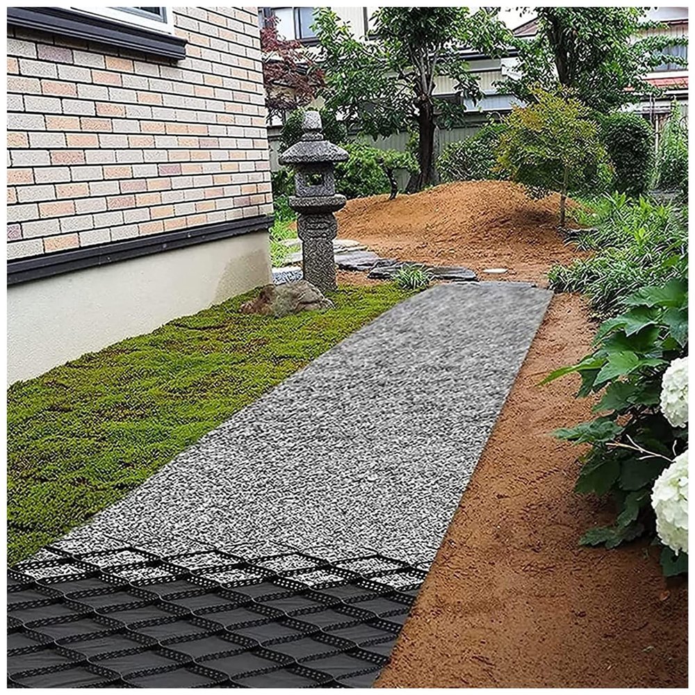 10.2 cm Thick Geogrid Retaining Wall Reinforcement Grid, Gravel Stabilizer for Landscaping, Walkways, Driveways, Paddocks and Slopes, Soil Grid with 10 Stakes, 5/6/7/8/9/10 m Paving Stones