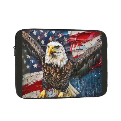 13-Inch Black Laptop Sleeve with American Flag and Eagle Print