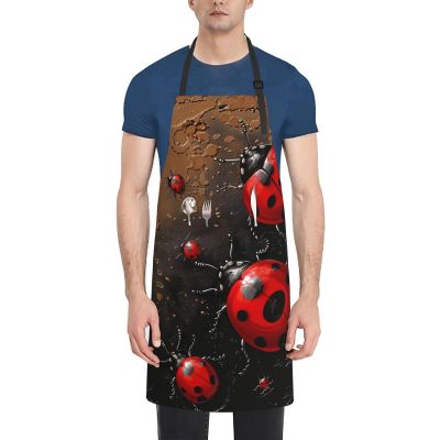 Art Ladybug Tracks Printed Waterproof Bib Apron with Pocket, Black, One Size
