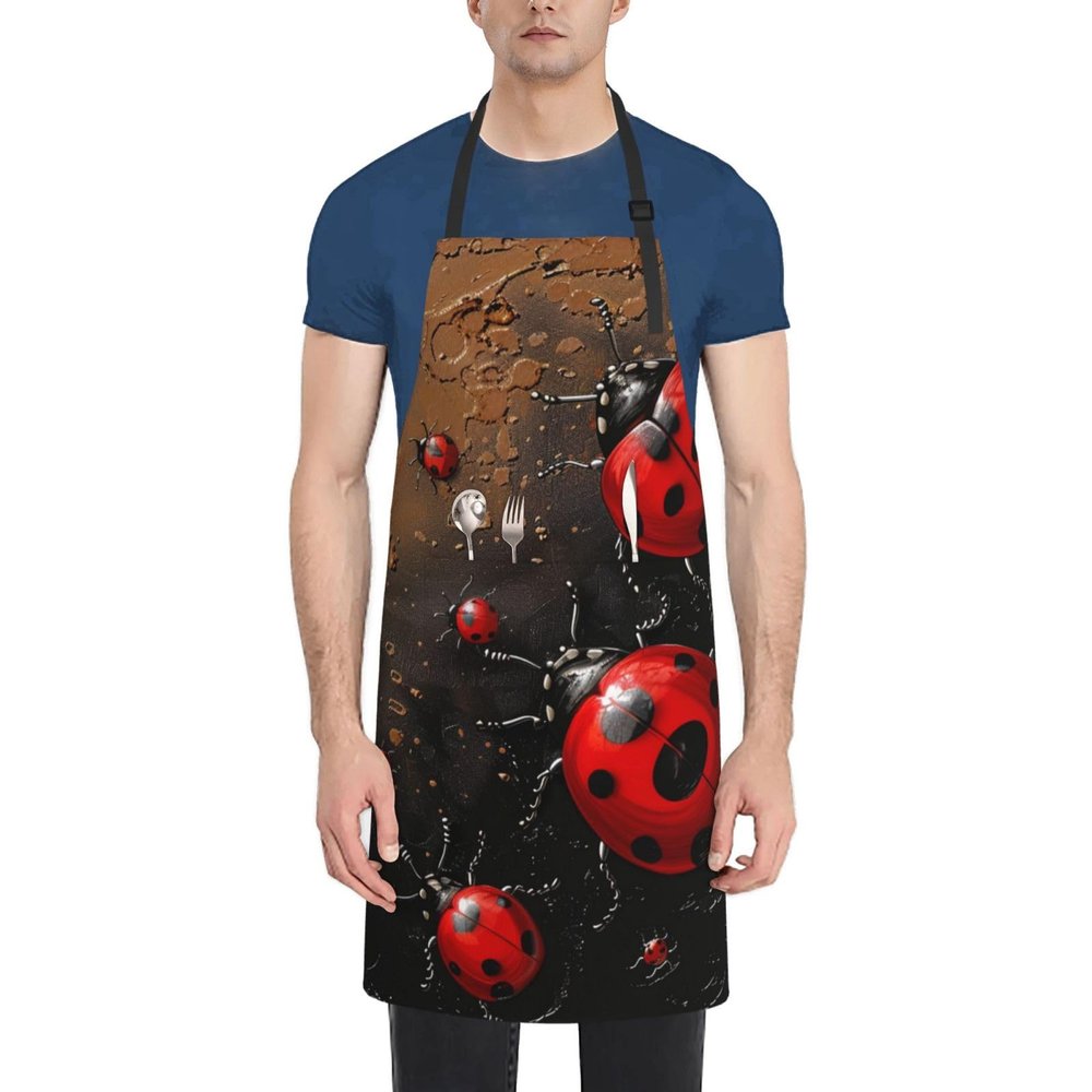 Art Ladybug Tracks Printed Waterproof Bib Apron with Pocket, Black, One Size