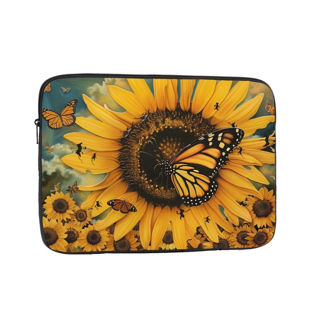 JKLQWC 10-Inch Laptop Sleeve with Butterfly and Sunflower Design, Black