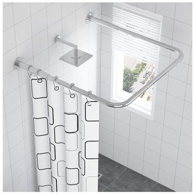 Stainless Steel Shower Curtain Rod for Bathtub, Corner Shower, Wall-Mounted, Rust-Resistant, Silver, 90 x 90 x 90 cm