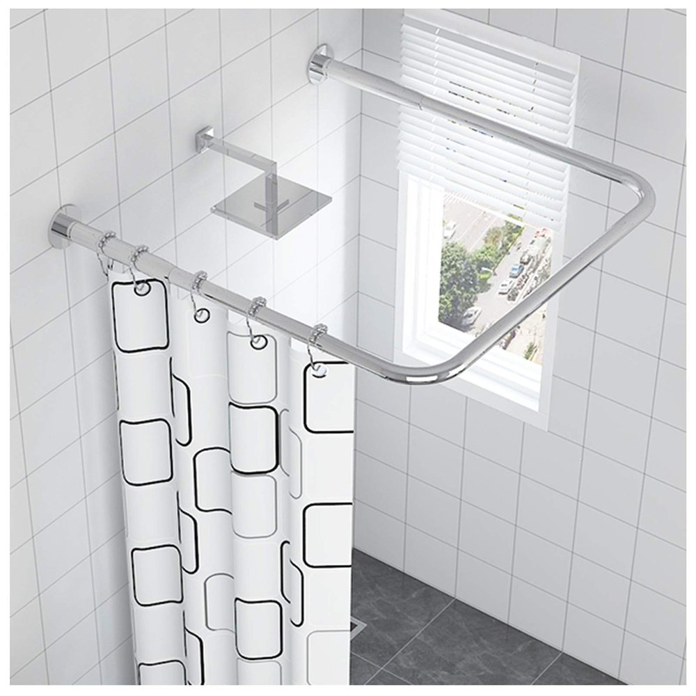 Stainless Steel Shower Curtain Rod for Bathtub, Corner Shower, Wall-Mounted, Rust-Resistant, Silver, 90 x 90 x 90 cm