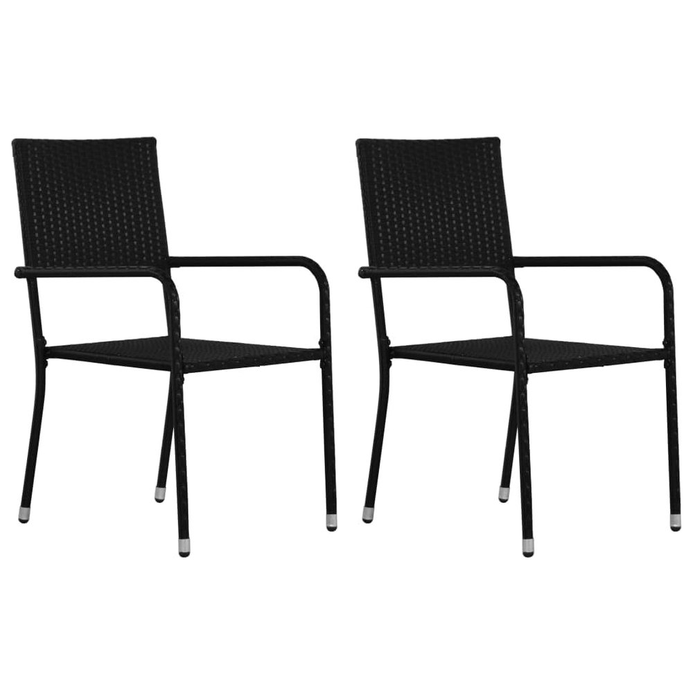 Furniture Select Stackable Outdoor Dining Chairs, Black, Poly Rattan, 2-Pack