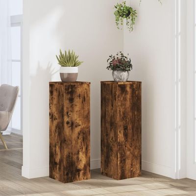 NQJIBUE Plant Stands, 2-Piece Set, Smoked Oak, 9.8 x 9.8 x 31.5 in, Engineered Wood