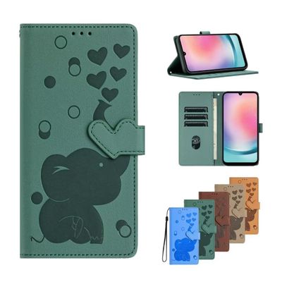 KRjcsfhy iPhone 15 Pro Max Flip Case, Elephant Faux Leather Wallet Cover with Card Slot and Stand, Yellow-Green