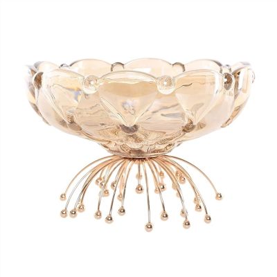 ERVDKXCOI Crystal Glass Fruit Bowl with Gold-Tone Base, Medium