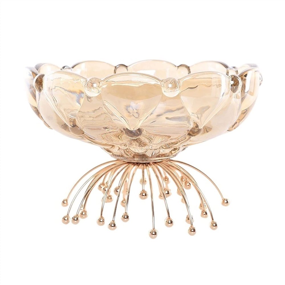 ERVDKXCOI Crystal Glass Fruit Bowl with Gold-Tone Base, Medium