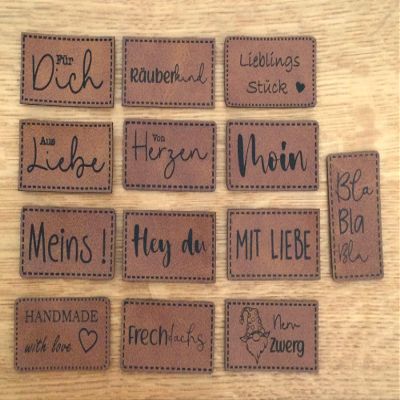 Handmade Label | Faux Leather Labels | Fun Phrases and Designs | Rectangular | 44x24 mm | Light Brown