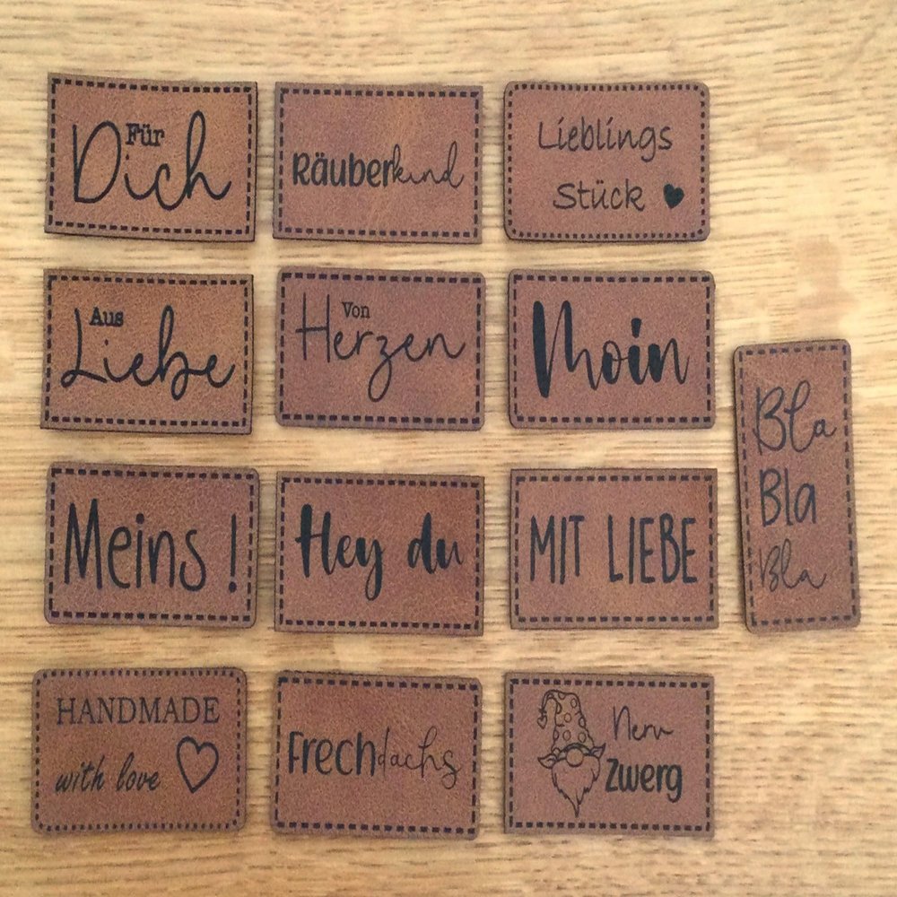 Handmade Label | Faux Leather Labels | Fun Phrases and Designs | Rectangular | 44x24 mm | Light Brown