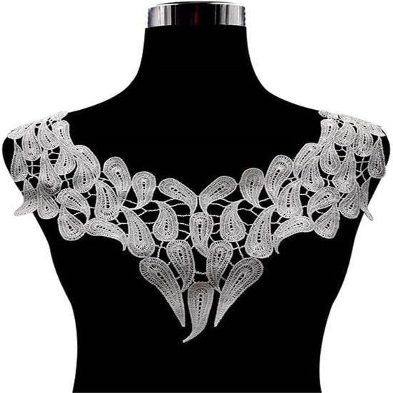 Amlhy Embroidered Lace Collar Applique, Sew-On, White