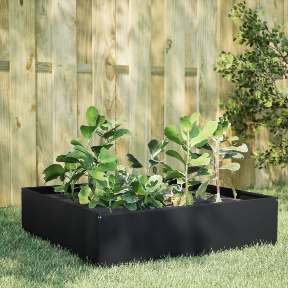 Xichuzi Black Raised Garden Bed 100 x 100 x 25 cm Steel, Pallet Frame, Raised Pond, Vegetable Bed, Balcony Herb Shelf, Flower Bed, Herb Spiral, Tomato Bed - 851031