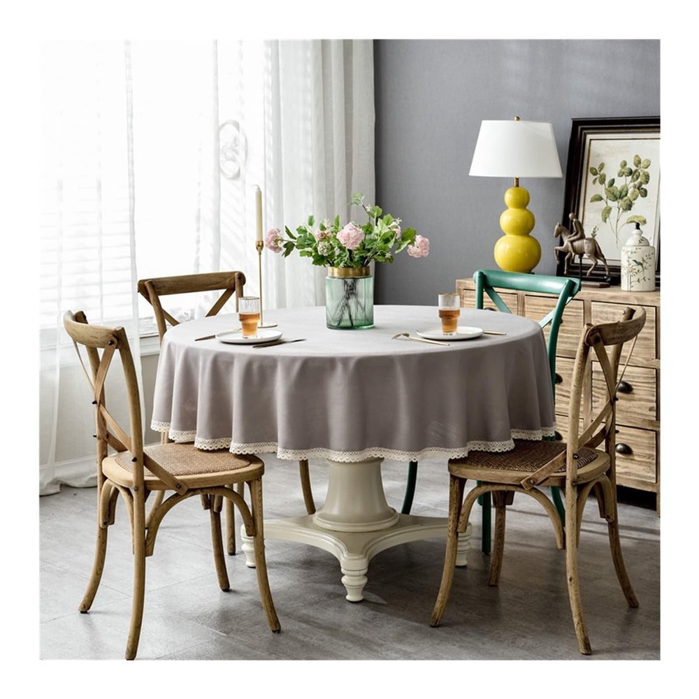 Gray Washable Polyester Tablecloth, Solid Color, Round, 135 cm