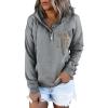 Women's Oversized Pullover Hoodie with Button Placket, Long Sleeves, Hood and Pocket view 2
