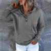Women's Oversized Pullover Hoodie with Button Placket, Long Sleeves, Hood and Pocket view 3