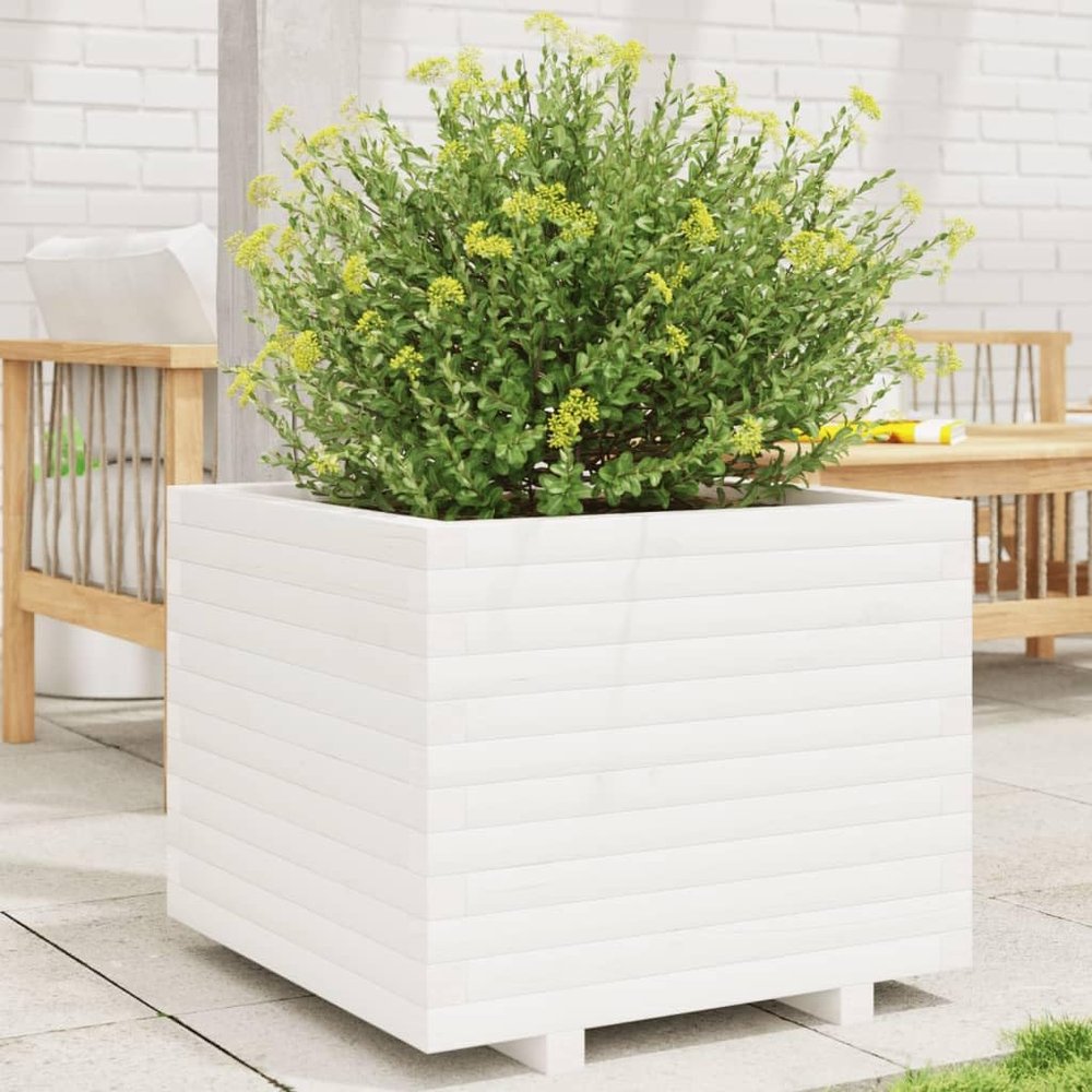 Furniture Select-Garden White Planter 60 x 60 x 49.5 cm Solid Pine