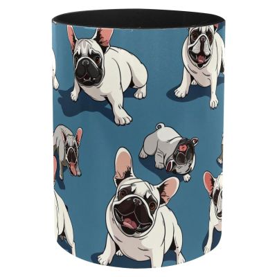 Metal Pen Holder with White French Bulldog Pattern
