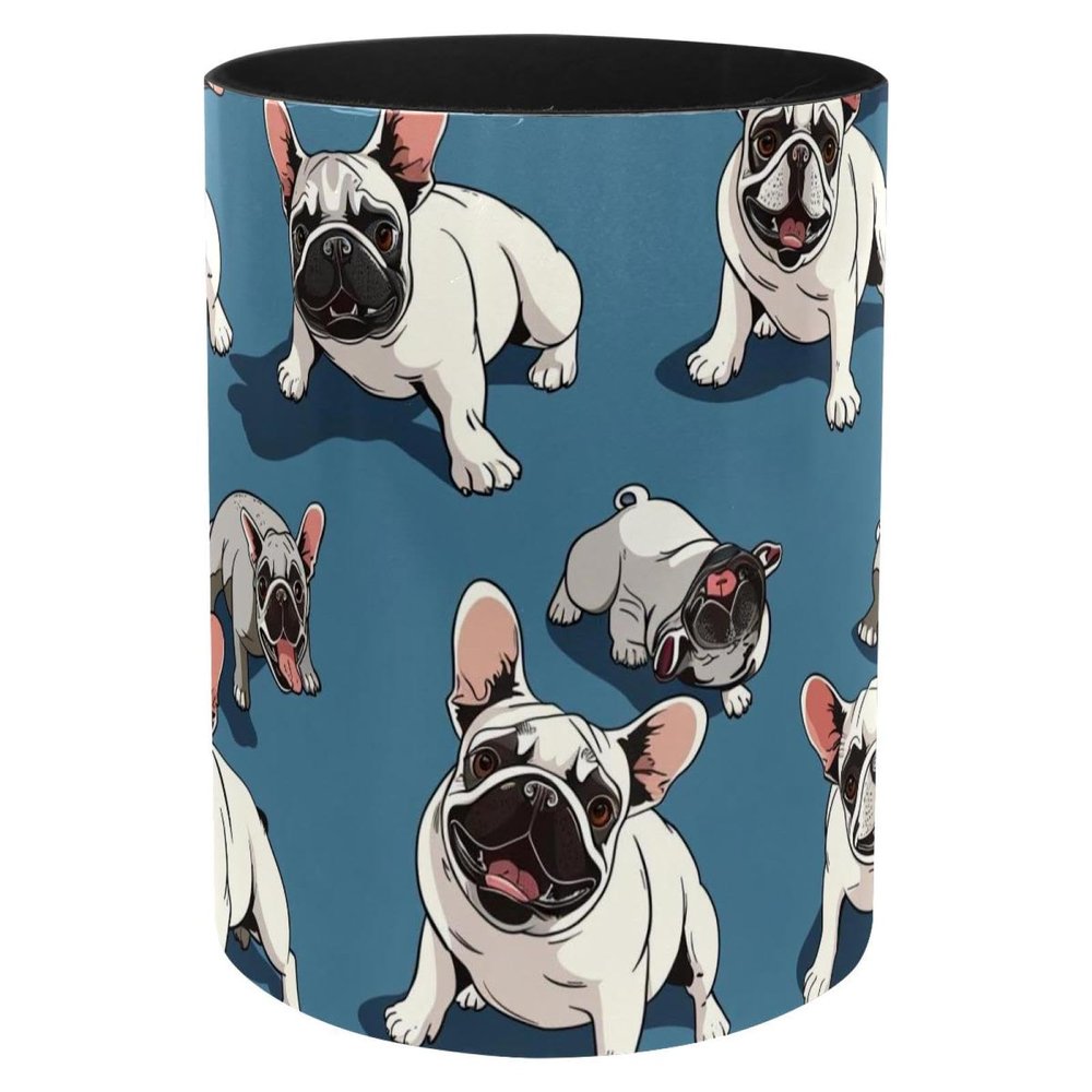 Metal Pen Holder with White French Bulldog Pattern