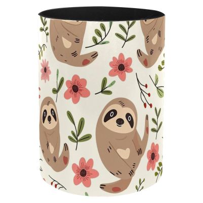 Metal Pen Holder with Pink Flowers and Sloth Design
