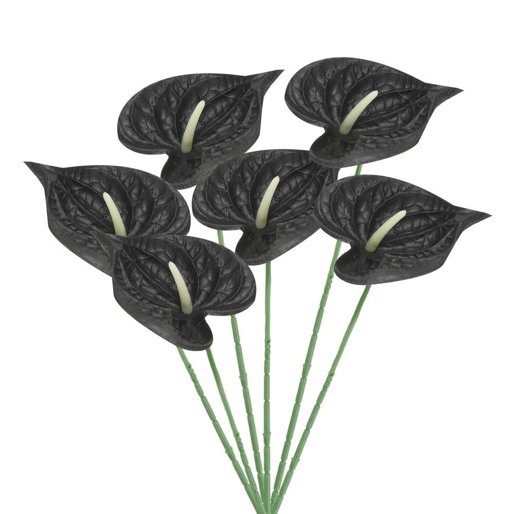 PATIKIL 13-Inch Artificial Anthurium Lily Flowers, 6-Pack, Black