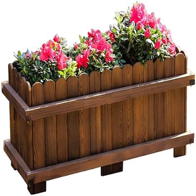 Wooden Plant Stand with Raised Vegetable Planter and Galvanized Container